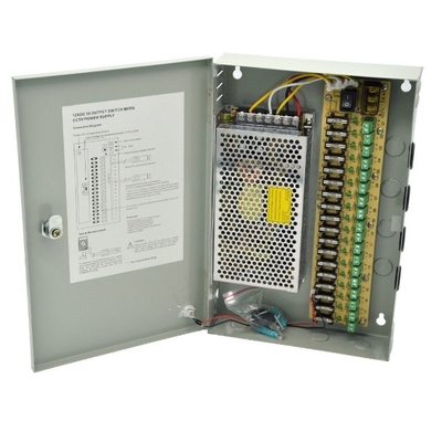 Output único 12V DC 15A 18 canais Câmera de segurança CCTV Caixa de alimentação Distribuição