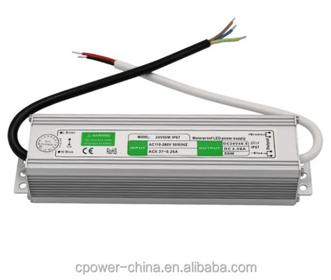 Silver White 24v DC Waterproof Electronic 50W LED Driver 100w 25w Transformador de alimentação IP67