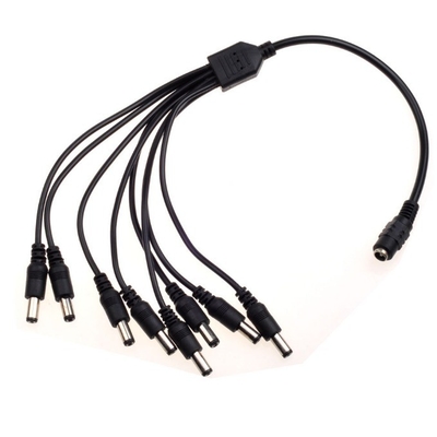 1 cabo de divisão masculino para 8 cabos de divisão duplo feminino para câmera CCTV de 5,5 mm/2,1 mm