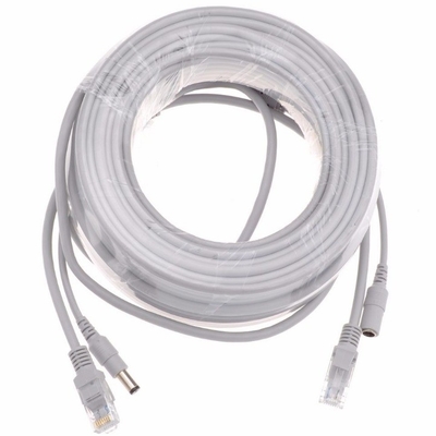 Vestuário de PVC 5/10/15/20/30M Cinza CAT5/CAT-5e Ethernet RJ45 DC Power CCTV Network Lan Cable