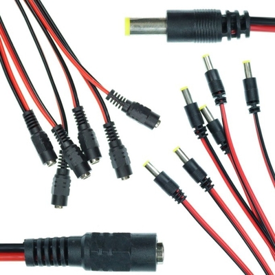 2.1mm x 5.5mm DC Conector macho Plug End Cable Wire Pigtail Cord para CCTV em preto