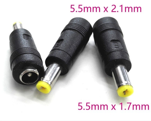 Adaptador preto para tomada de corrente contínua 5.5x1.7mm macho para 5.5x2.1mm conector jack feminino