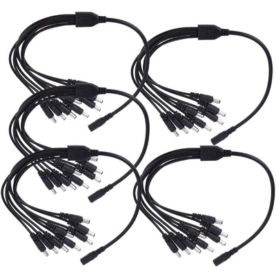 12v dc 8 canais divisor de cabo de alimentação 1 Mulher para 8 Homem Preto CCTV Sistema de Segurança Câmera