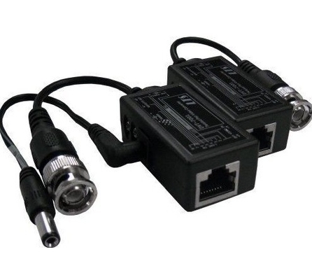 BNC de CCTV preto para RJ45 Video Balun com DC Power Extender Over Ethernet Cat5/6 Cable