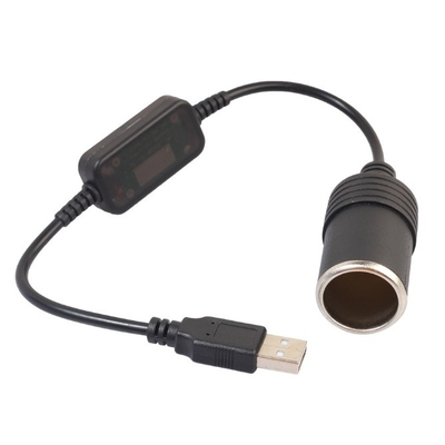 5V a 12V USB Cigarette Car Lighter Socket Female Converter Adaptador Preto PVC Design