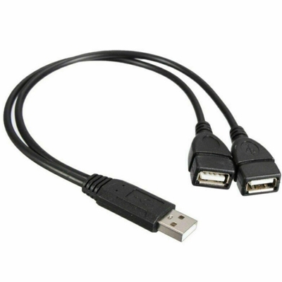 Baixa tensão USB 2.0 um macho para 2 duplo Jack feminino Y Splitter Hub Cord-Cable-Ada Power