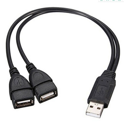 Baixa tensão USB 2.0 um macho para 2 duplo Jack feminino Y Splitter Hub Cord-Cable-Ada Power