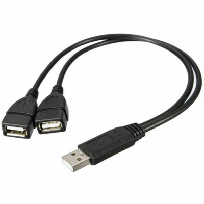 Baixa tensão USB 2.0 um macho para 2 duplo Jack feminino Y Splitter Hub Cord-Cable-Ada Power