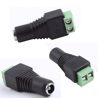 Círculo de alimentação de corrente contínua preto e verde Fêmea 2.1x5.5mm Jack Adaptador de conector para fio de câmera de CCTV