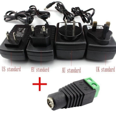 Círculo de alimentação de corrente contínua preto e verde Fêmea 2.1x5.5mm Jack Adaptador de conector para fio de câmera de CCTV
