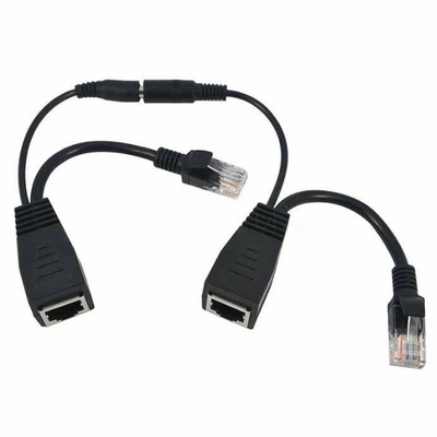 DC Plug Male End POE Splitter Cable Injector 16cm comprimento para CCTV Câmera IP em preto