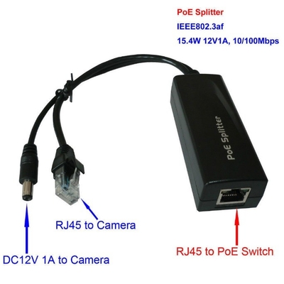 10/100Mbps Taxa de transferência de dados POE Splitter para câmera IP CCTV DC44-57V Entrada de energia