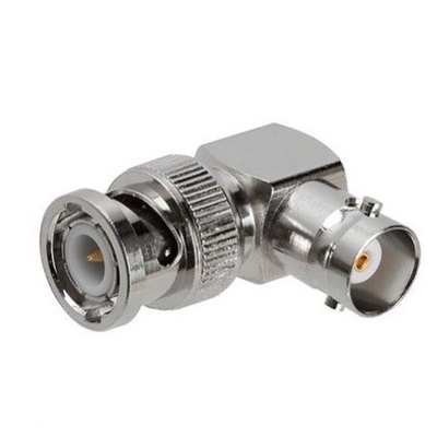 Plug-in masculino prateado para BNC Jack feminino Adaptador de vídeo da câmera de vigilância de câmera de vídeo w / ângulo de 90 graus