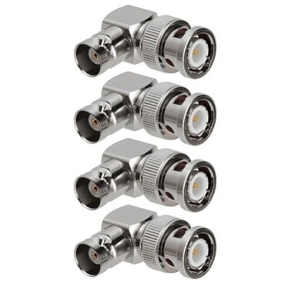Plug-in masculino prateado para BNC Jack feminino Adaptador de vídeo da câmera de vigilância de câmera de vídeo w / ângulo de 90 graus