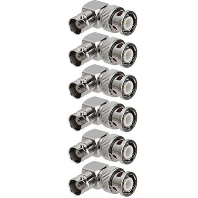 Plug-in masculino prateado para BNC Jack feminino Adaptador de vídeo da câmera de vigilância de câmera de vídeo w / ângulo de 90 graus
