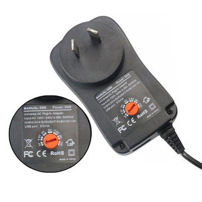 Saída de corrente contínua 30W Adaptador de alimentação universal 100-240V AC 3V-12V Ajustável