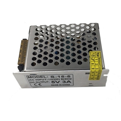 Fornecedor de energia de comutação de 5V 3A 15W para entrada de fita LED 100-240Vac 50-60Hz