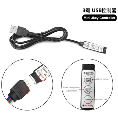 Fêmea 1m Lâmina de LED preta com alimentação de 5v e controlador USB de 3 chaves